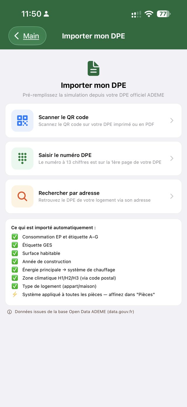 Importer son DPE officiel par QR code, numéro ou adresse