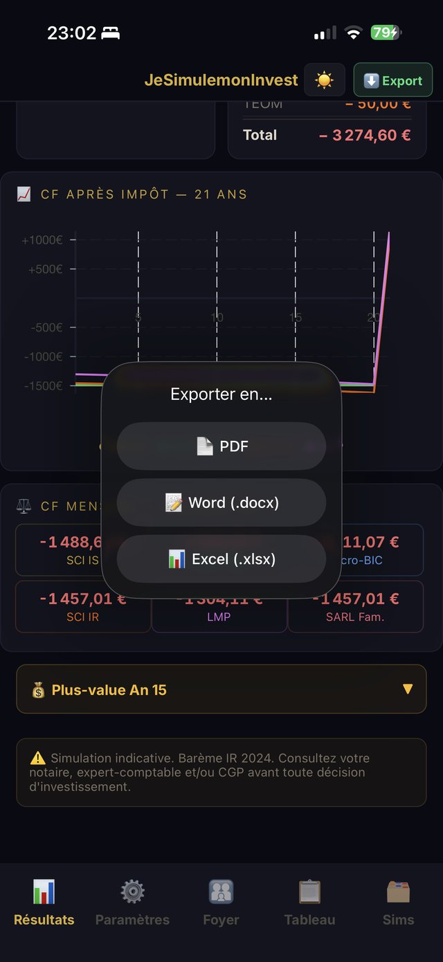 Export du dossier en PDF, Word ou Excel